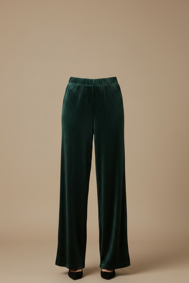 Pantalon Velours Vert Émeraude Plissé Fluide Femme - vue 3