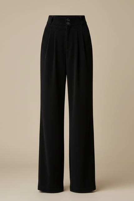 Pantalon Velours Noir Ample Taille Haute Plissé Femme - vue 3