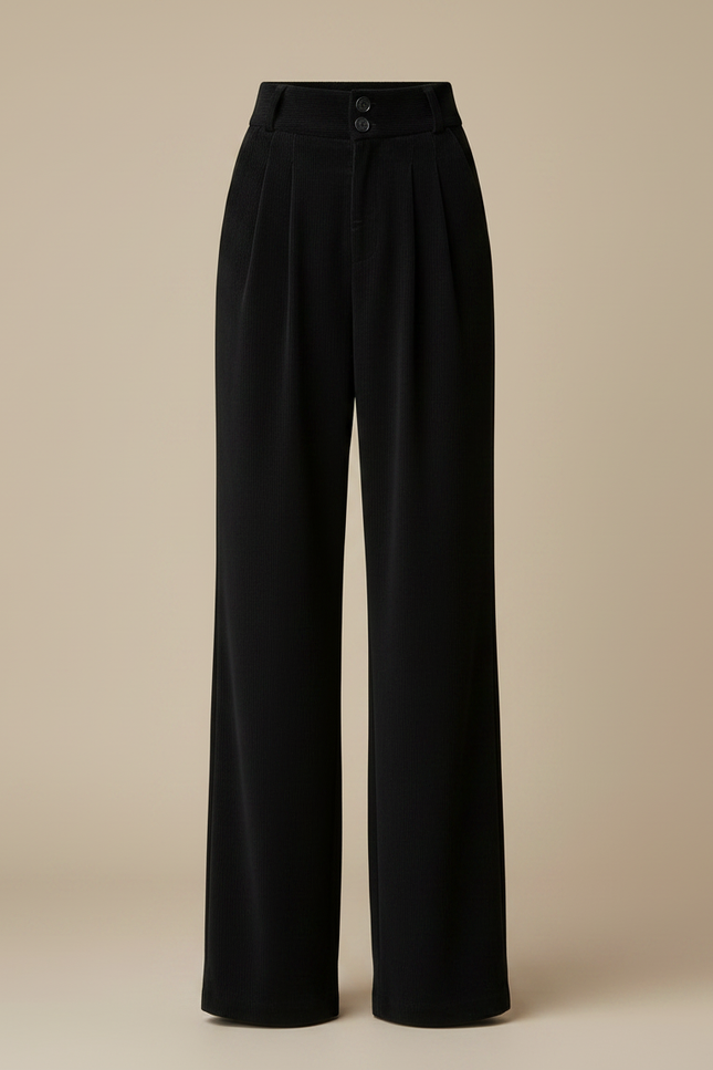 Pantalon Velours Noir Ample Taille Haute Plissé Femme - vue 3