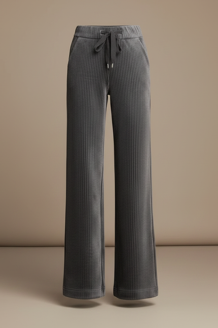 Pantalon Velours Gris Côtelé Ample Taille Haute Femme - Cordé - vue 3