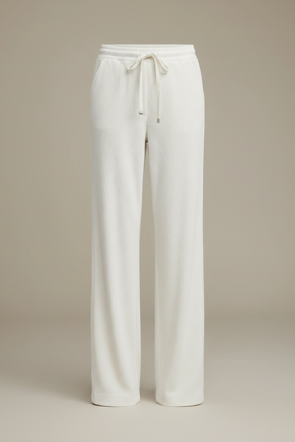 Pantalon Velours Côtelé Écru Ample Décontracté Femme - Blanc Cordé - vue 3