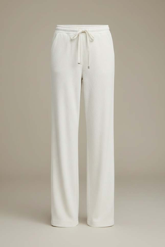 Pantalon Velours Côtelé Écru Ample Décontracté Femme - Blanc Cordé - vue 3