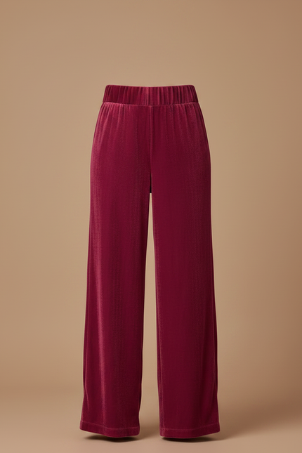 Pantalon Velours Large Fluide Élastique Rouge Femme - vue 3