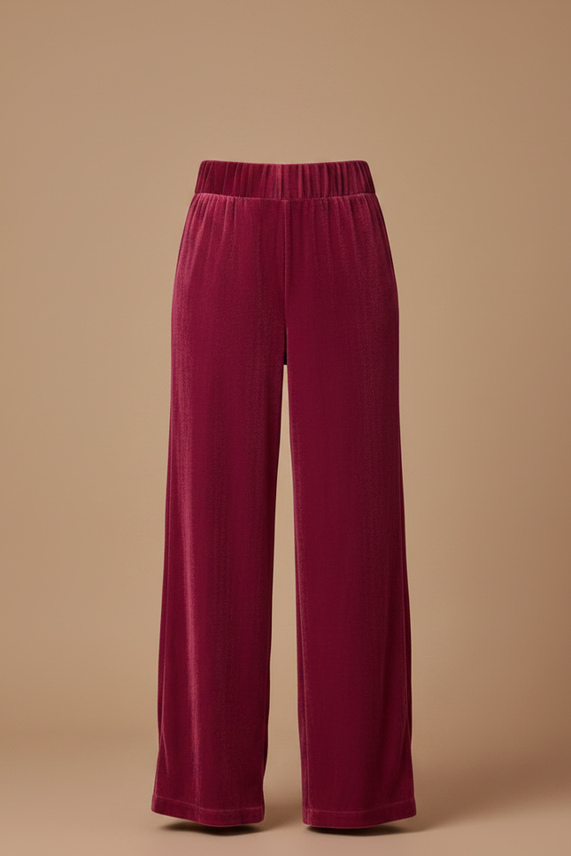 Pantalon Velours Large Fluide Élastique Rouge Femme - vue 3