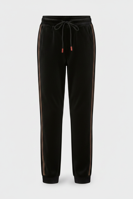 Pantalon Velours Noir Cordon Décontracté Bandes Latérales - vue 3