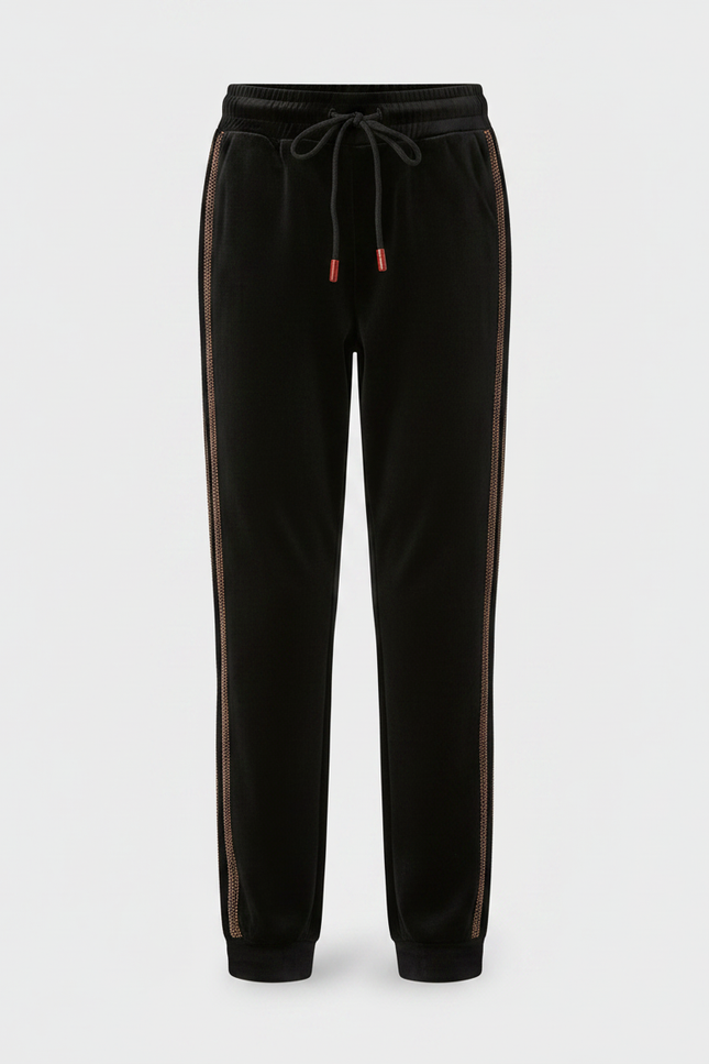 Pantalon Velours Noir Cordon Décontracté Bandes Latérales - vue 3
