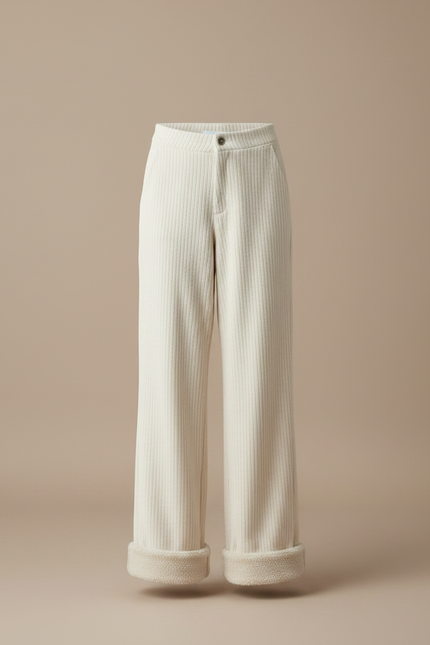 Pantalon Velours Côtelé Écru Ample Doublé Chaud - Beige - vue 3