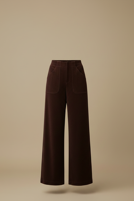 Pantalon Velours Côtelé Marron Large Taille Haute - vue 3