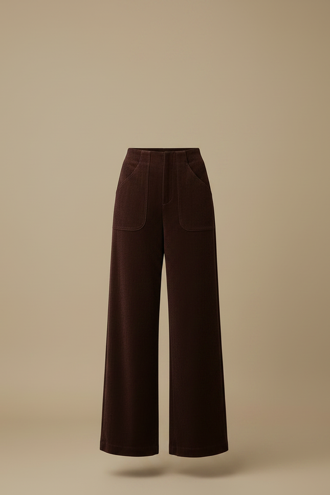 Pantalon Velours Côtelé Marron Large Taille Haute - vue 3