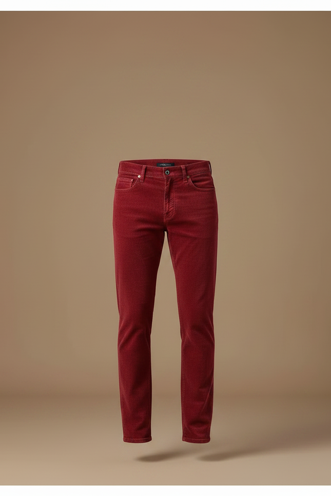 Pantalon Velours Rouge Côtelé Coupe Droite Élégant Homme - Cordé - vue 3