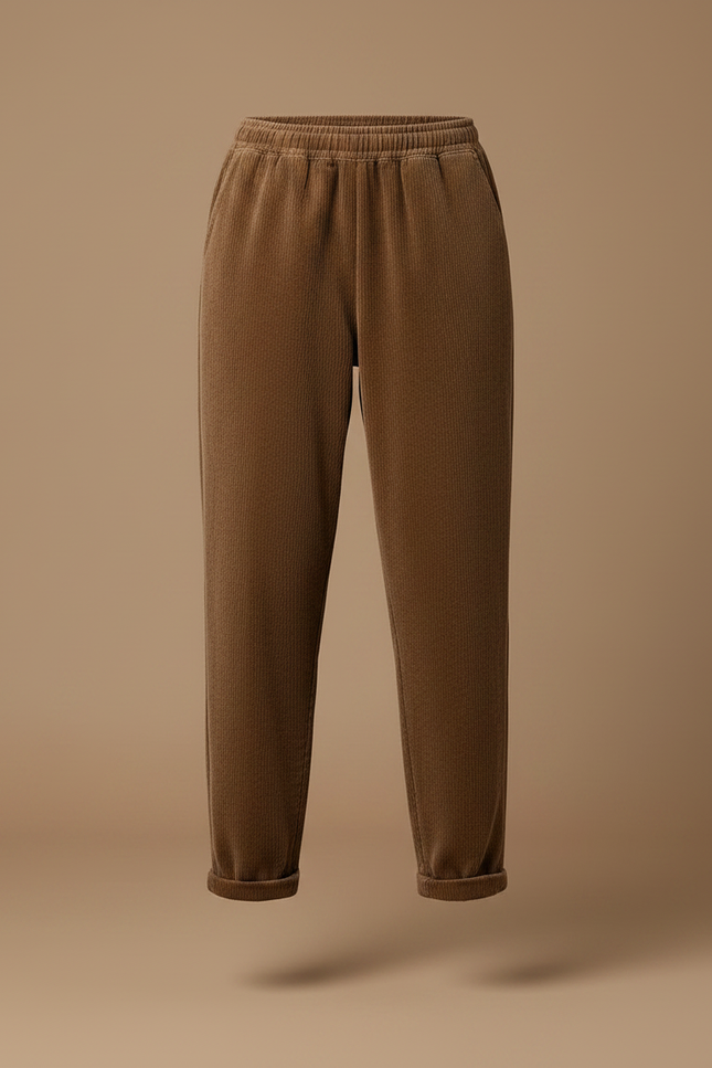 Pantalon Velours Marron Côtelé Ample Élastiqué Décontracté Femme - Cordé - vue 3