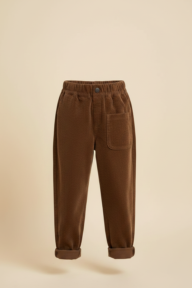 Pantalon Velours Marron Côtelé Ample Enfant Décontracté - vue 3