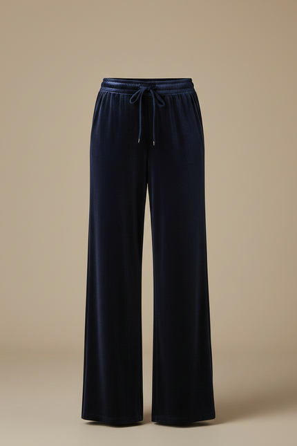 Pantalon Velours Bleu Marine Ample Fluide Décontracté - vue 3