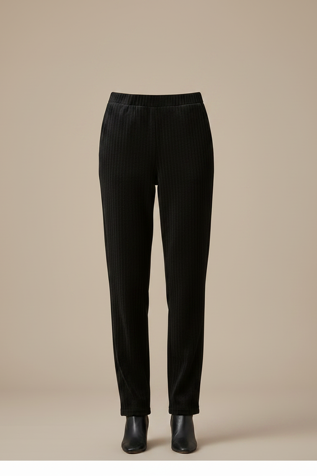 Pantalon Velours Noir Côtelé Droit Taille Haute - Cordé - vue 3