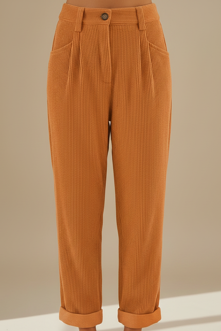 Pantalon Velours Rouille Femme - Orange Cordé - vue 3