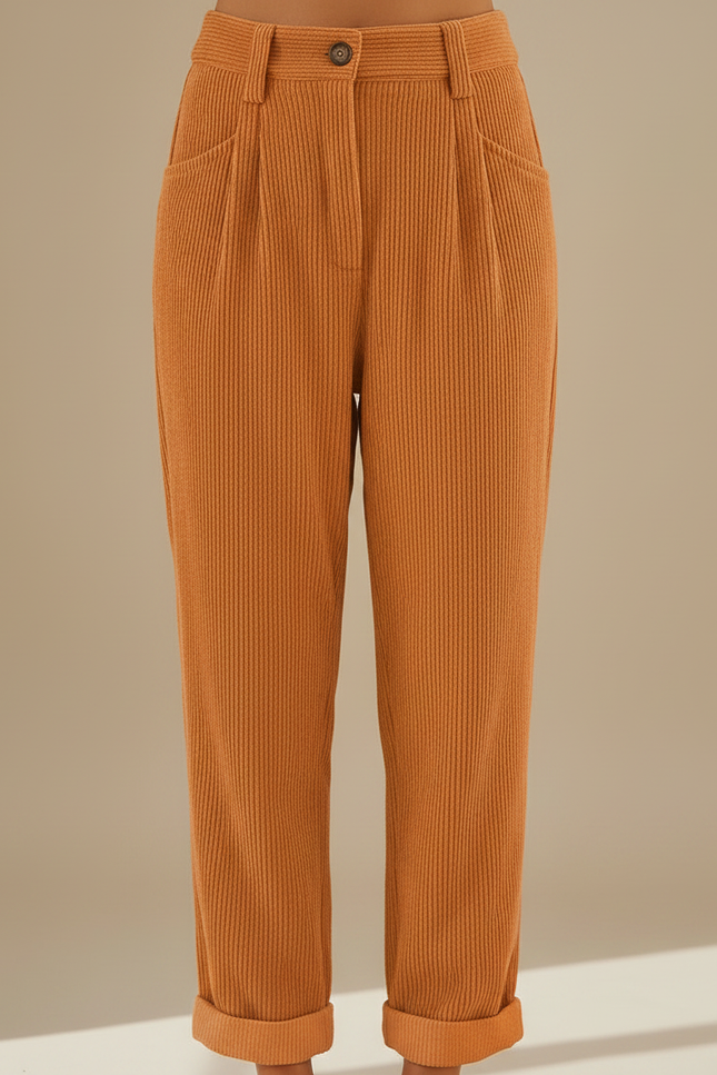 Pantalon Velours Rouille Femme - Orange Cordé - vue 3