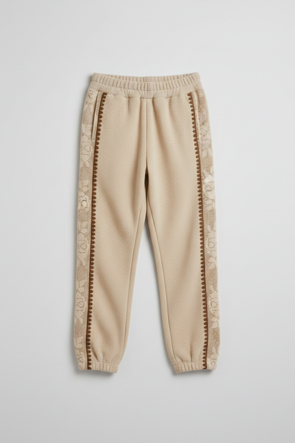 Pantalon Velours Beige Enfant Brodé Doux Hiver - Molleton - vue 3