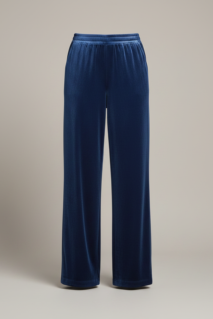 Pantalon Velours Bleu Marine Ample Fluide Élégant Femme - vue 3