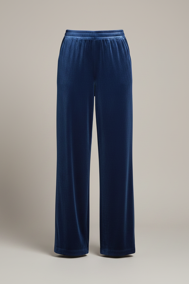 Pantalon Velours Bleu Marine Ample Fluide Élégant Femme - vue 3