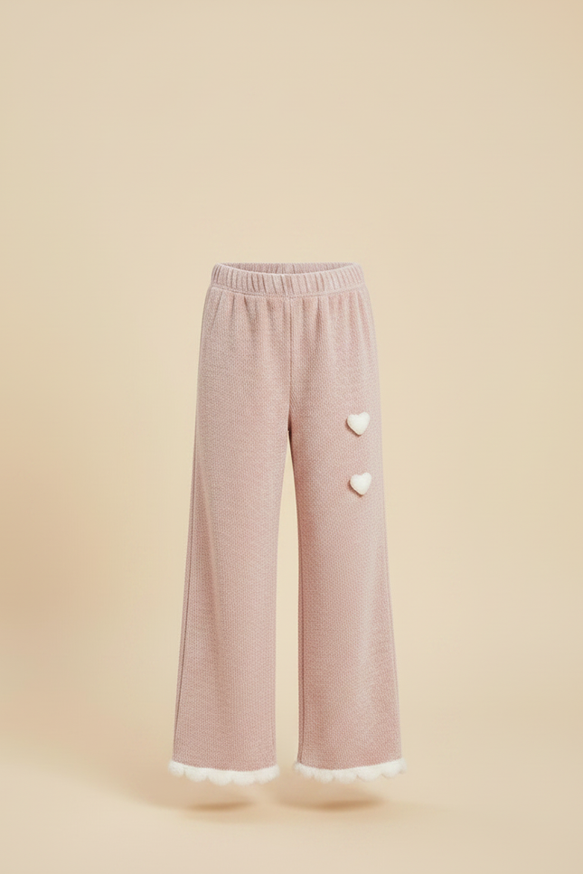 Pantalon Velours Rose Ample Cœurs Fille Hiver - vue 3