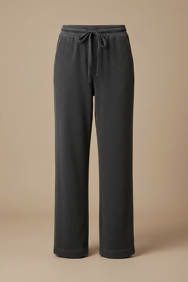 Pantalon Velours Côtelé Gris Ample Décontracté Femme - Cordé - vue 3