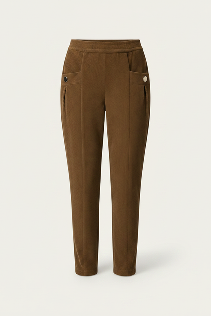 Pantalon Velours Marron Côtelé Droit Taille Haute Femme - vue 3