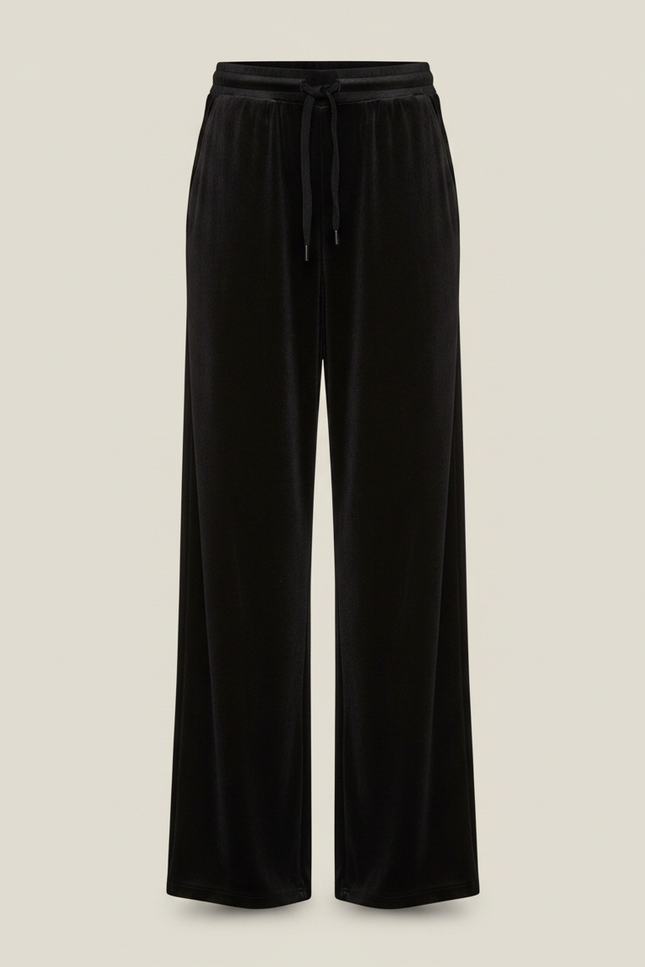 Pantalon Velours Noir Ample Femme Cordon Décontracté - vue 3