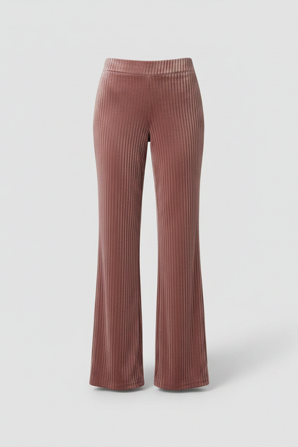 Pantalon Velours Rose Côtelé Taille Haute Évasé - vue 3