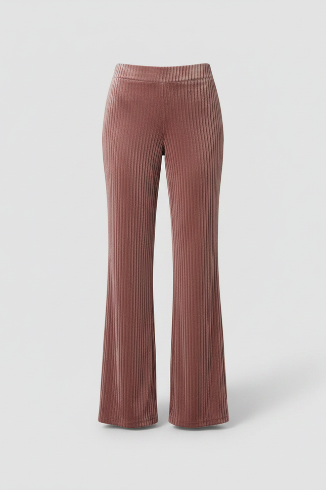 Pantalon Velours Rose Côtelé Taille Haute Évasé - vue 3