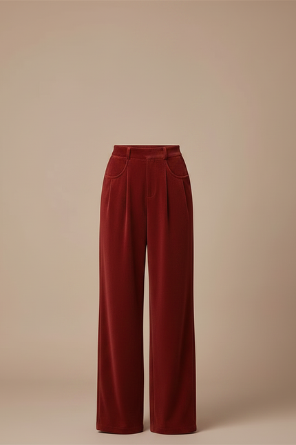 Pantalon Velours Rouge Ample Fluide Taille Haute - Bordeaux - vue 3