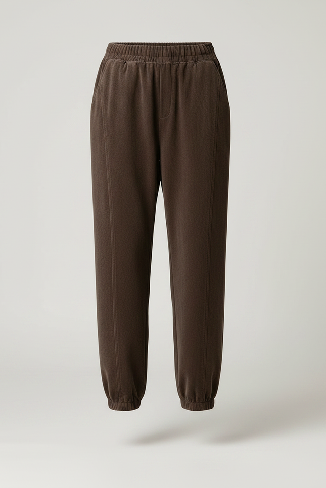 Pantalon Velours Marron Côtelé Ample Élastique Décontracté - Cordé - vue 3