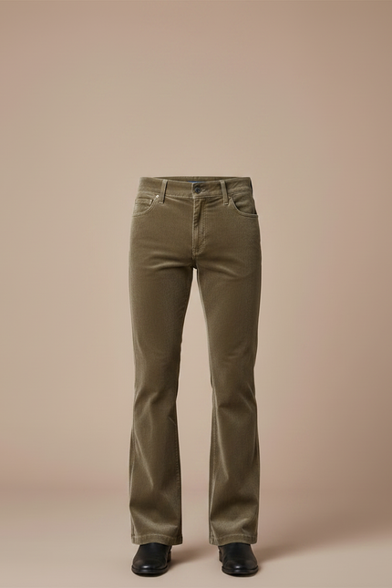 Pantalon Velours Homme Évasé Vert Classique Élégant - Kaki Cordé - vue 3