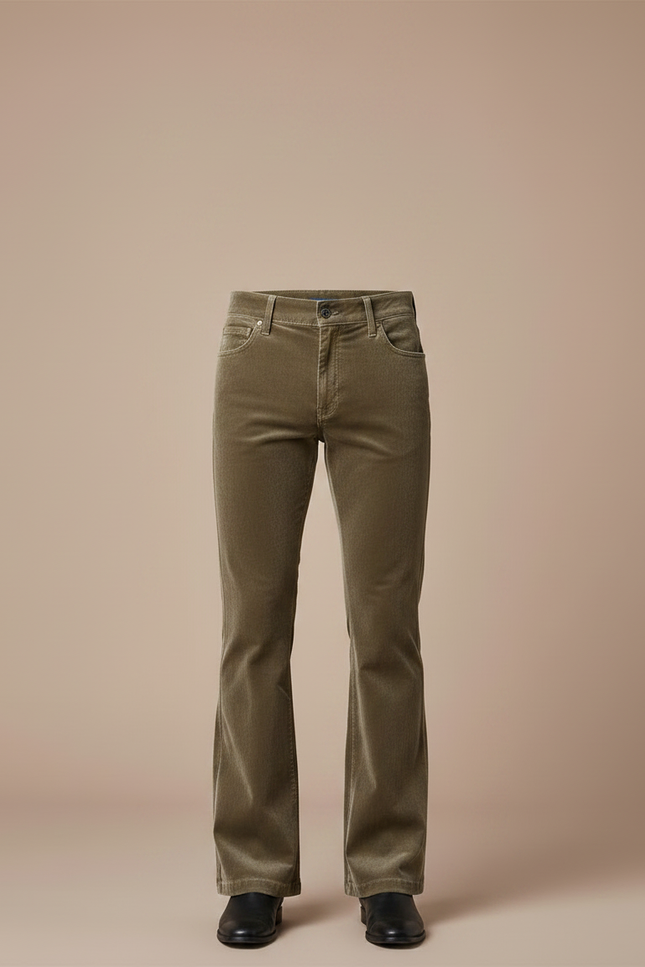 Pantalon Velours Homme Évasé Vert Classique Élégant - Kaki Cordé - vue 3