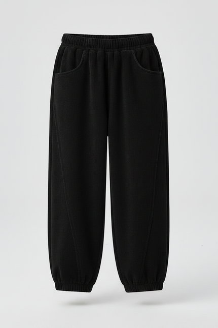 Pantalon Velours Noir Côtelé Ample Décontracté Garçon - Cordé - vue 3