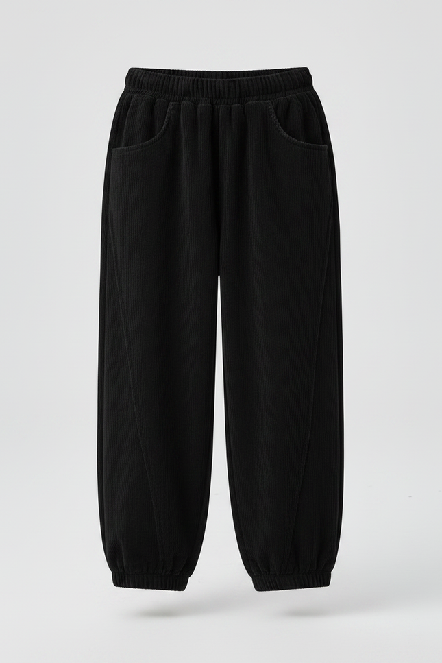 Pantalon Velours Noir Côtelé Ample Décontracté Garçon - Cordé - vue 3
