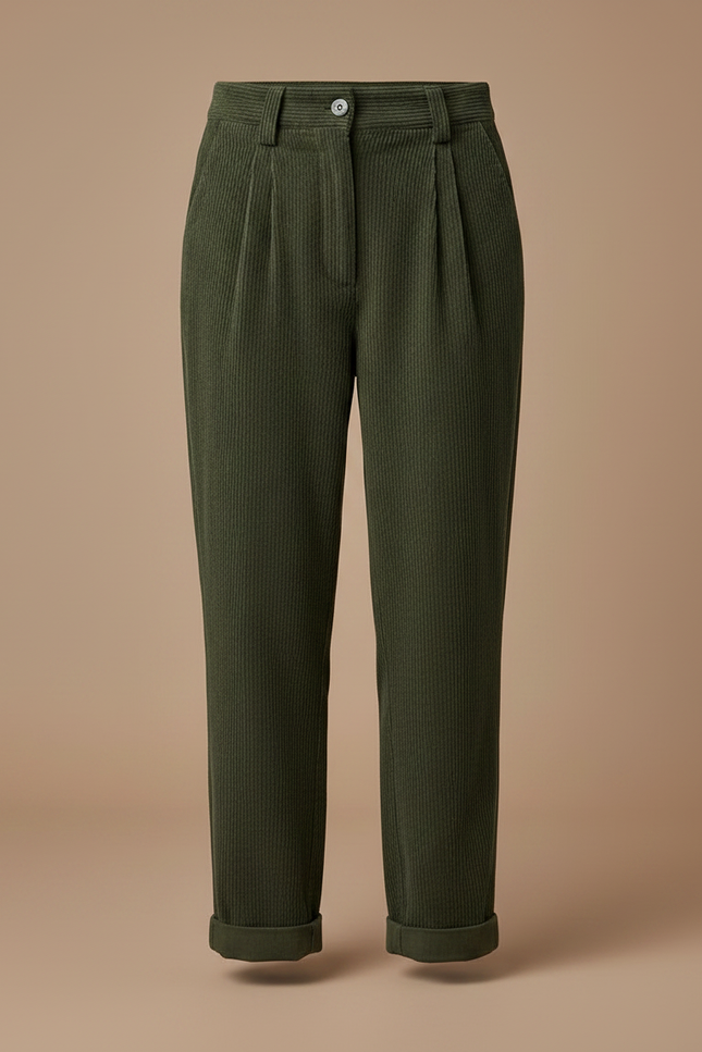 Pantalon Velours Femme Kaki - Cordé - vue 3