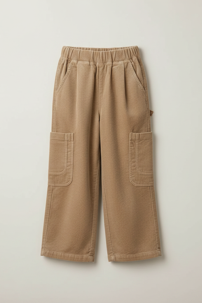 Pantalon Velours Côtelé Ample Décontracté Enfant Marron - Camel Cordé - vue 3