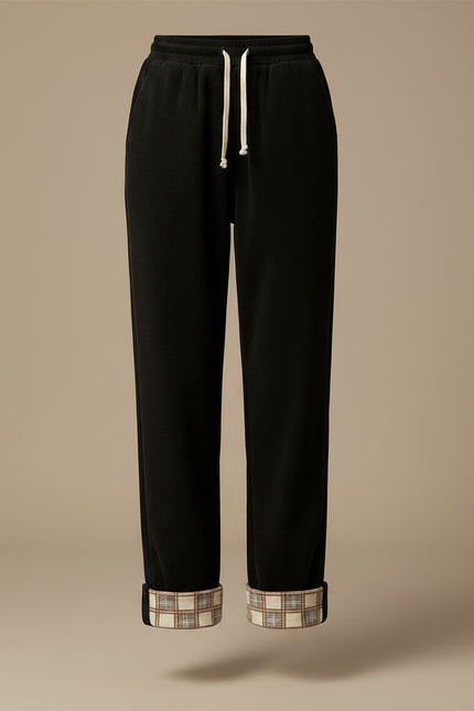Pantalon Velours Noir Côtelé Droit Plaid Décontracté - Cordé - vue 3