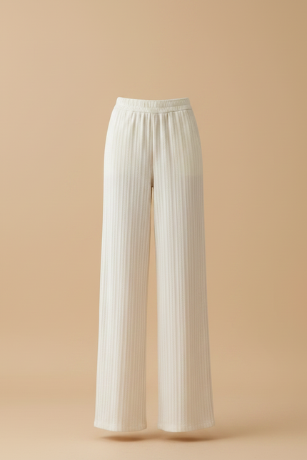 Pantalon Velours Blanc Cassé Côtelé Ample Décontracté - Maille - vue 3