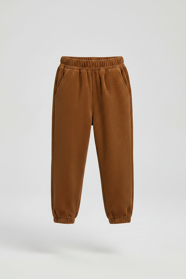 Pantalon Velours Côtelé Marron Décontracté Élastiqué Enfant - Cordé - vue 3