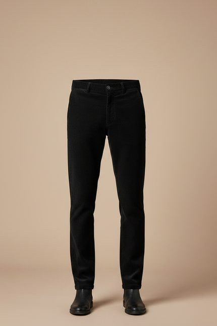 Pantalon Velours Noir Côtelé Ajusté Homme Élégant - Cordé - vue 3
