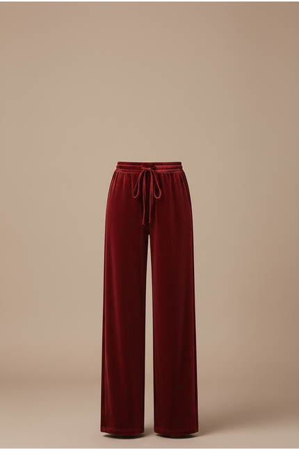 Pantalon Velours Bordeaux Fluide Ample Élégant Femme - vue 3
