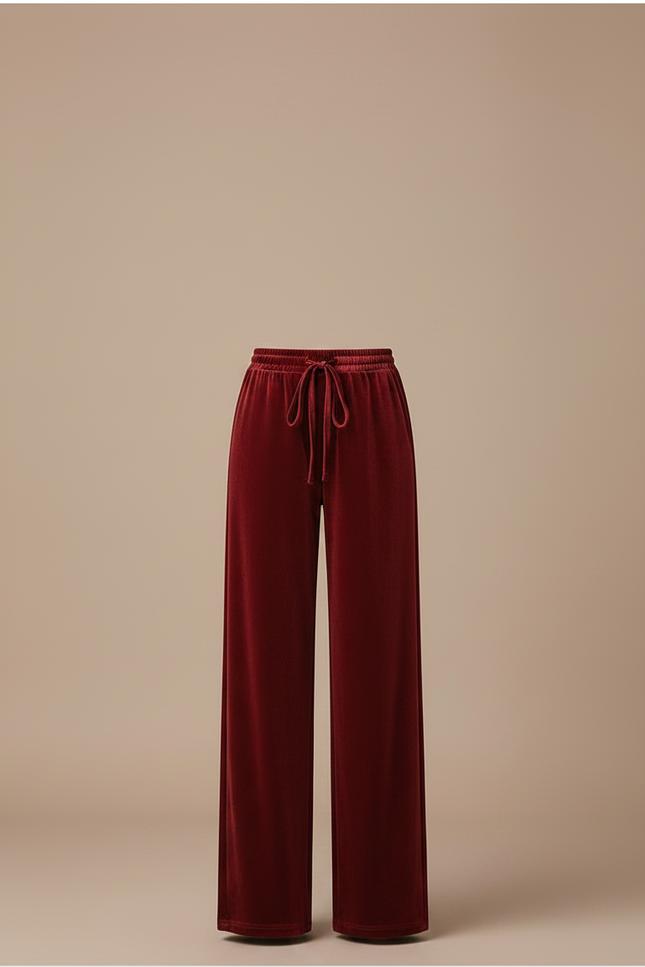 Pantalon Velours Bordeaux Fluide Ample Élégant Femme - vue 3