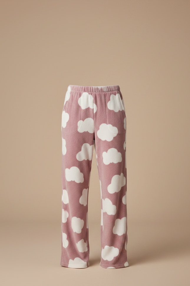 Pantalon Velours Rose Nuages Ample Doux Femme - vue 3