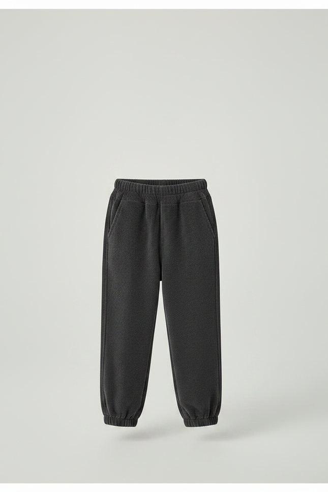 Pantalon Velours Enfant Côtelé Gris Foncé Élastique Décontracté Hiver - Cordé - vue 3