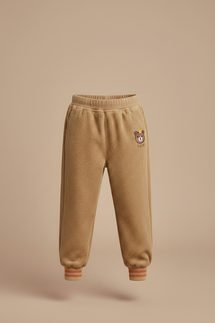 Pantalon Velours Côtelé Marron Ample Doublé Ours Enfant - Camel Cordé - vue 2
