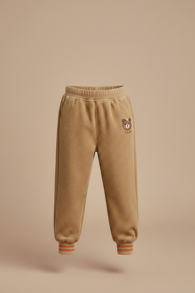 Pantalon Velours Côtelé Marron Ample Doublé Ours Enfant - Camel Cordé - vue 2
