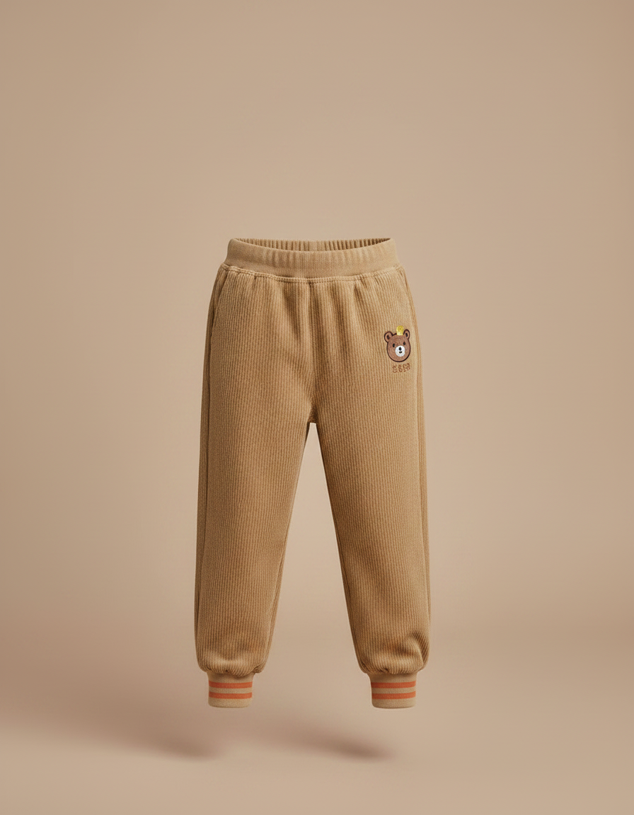 Pantalon Velours Côtelé Marron Ample Doublé Ours Enfant - Camel Cordé - vue 2