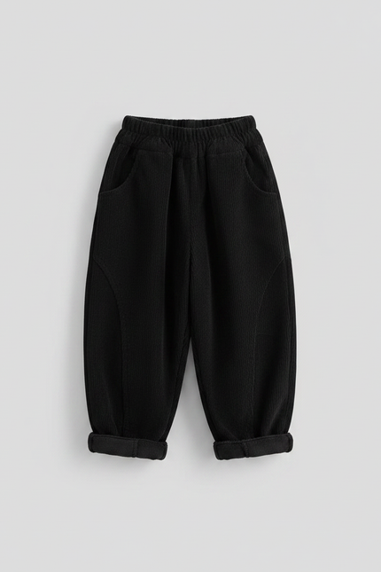 Pantalon Velours Noir Côtelé Ample Décontracté Enfant - vue 2