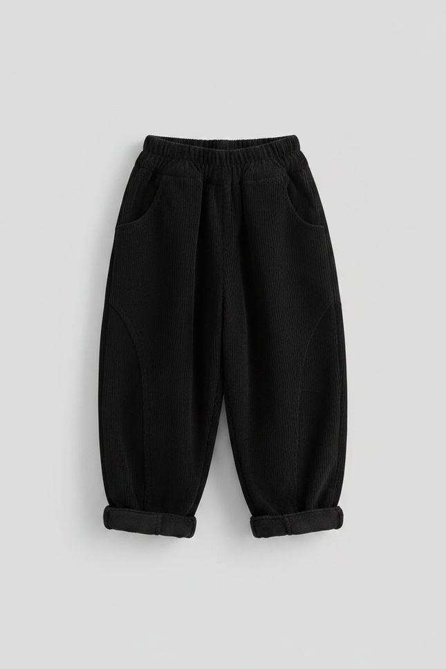 Pantalon Velours Noir Côtelé Ample Décontracté Enfant - vue 2